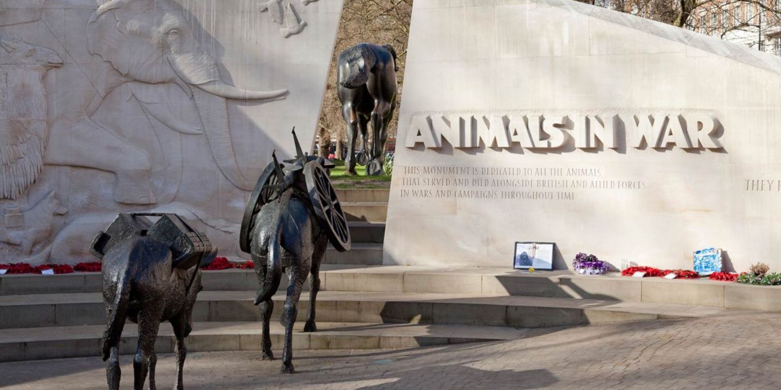 O monumento, localizado nos arredores do Hyde Park, perto de Brook Gate, homenageia os animais extraordinários que serviram, sofreram e morreram ao lado das forças britânicas, da Commonwealth e aliadas nas guerras e conflitos do século XX. Este monumento é uma homenagem a todas as criaturas, desde as grandes, como as mulas que foram silenciadas na selva birmanesa durante a Segunda Guerra Mundial com o corte de suas cordas vocais, até as pequenas, como os vagalumes que serviam de luz para os soldados lerem mapas na Primeira Guerra Mundial.