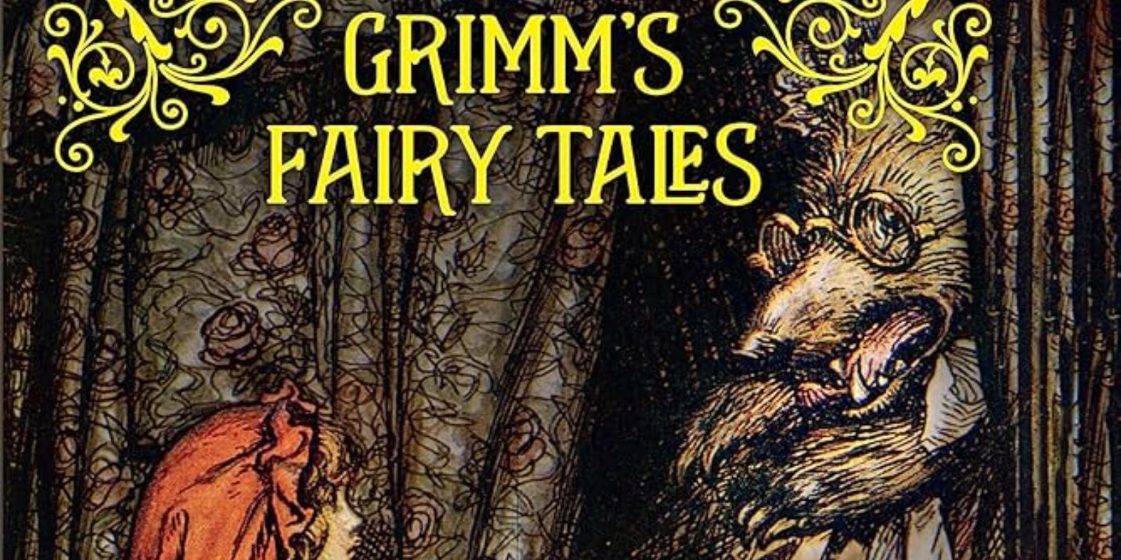 Capa de uma edição ilustrada dos "Contos da Criança e do Lar" dos Irmãos Grimm. Jacob e Wilhelm Grimm foram pioneiros no estudo do folclore e buscaram preservar a autenticidade das histórias orais alemãs. Suas coleções são conhecidas por serem mais sombrias e violentas do que as de outros compiladores, oferecendo um vislumbre mais fiel das origens dos contos. Fonte: Amazon.