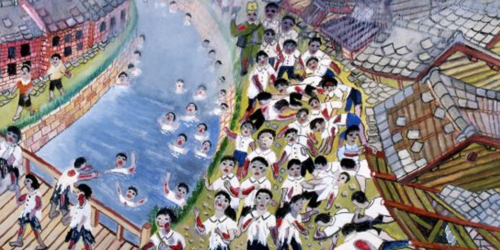 A visão do cogumelo atômico sobre Hiroshima, desenhada por um sobrevivente. A imagem, recorrente na arte dos hibakusha, simboliza o início do terror e da destruição em massa. Fonte: CNN.