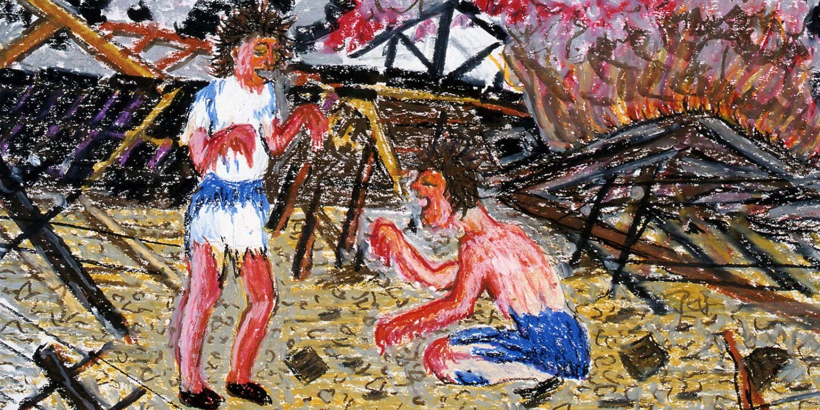 Representação artística da destruição e dos feridos em Hiroshima, feita por um sobrevivente. Os desenhos dos hibakusha são um legado poderoso que clama pela paz mundial. Fonte: Union of Concerned Scientists.